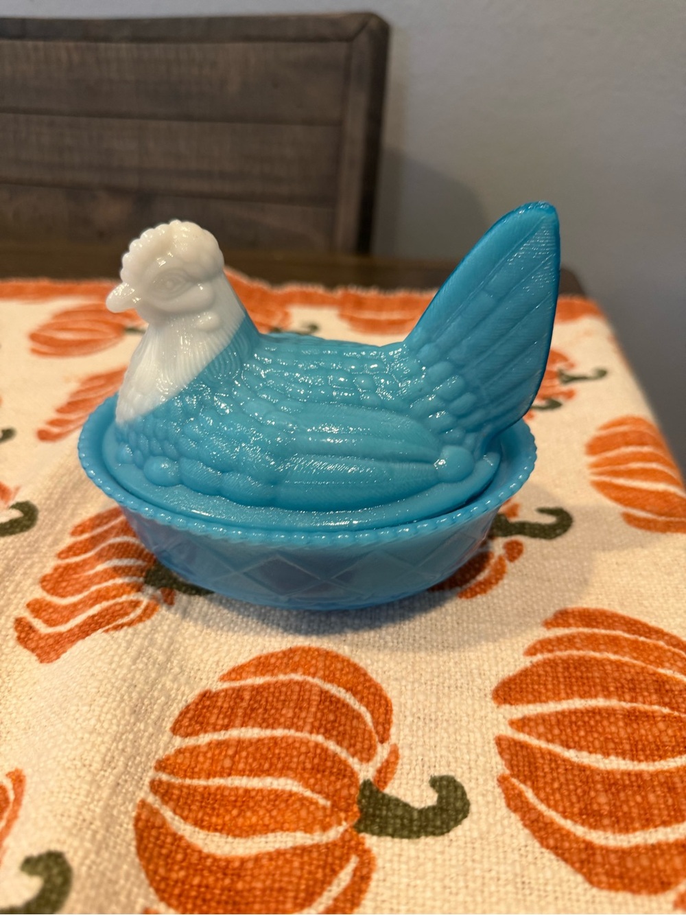 Blue and White Glass Hen on Nest Decorative Dish